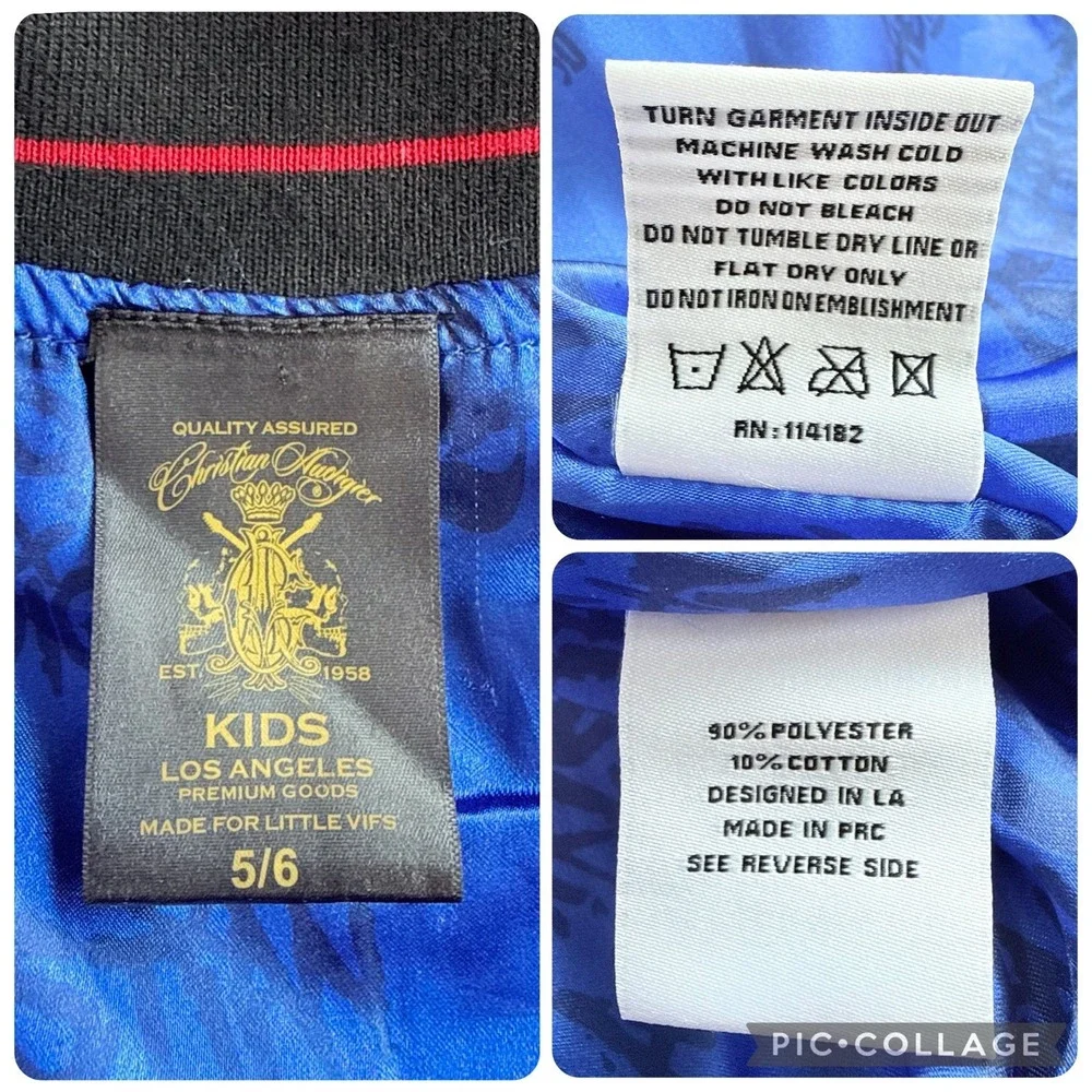 Christian Audigier Kids Y2K Panther Satin Bomber Jacket Boys 5/6 (Fits Like 8)